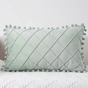 NIP Pom Pom Pillow Cover 12” x 20” Mint Green